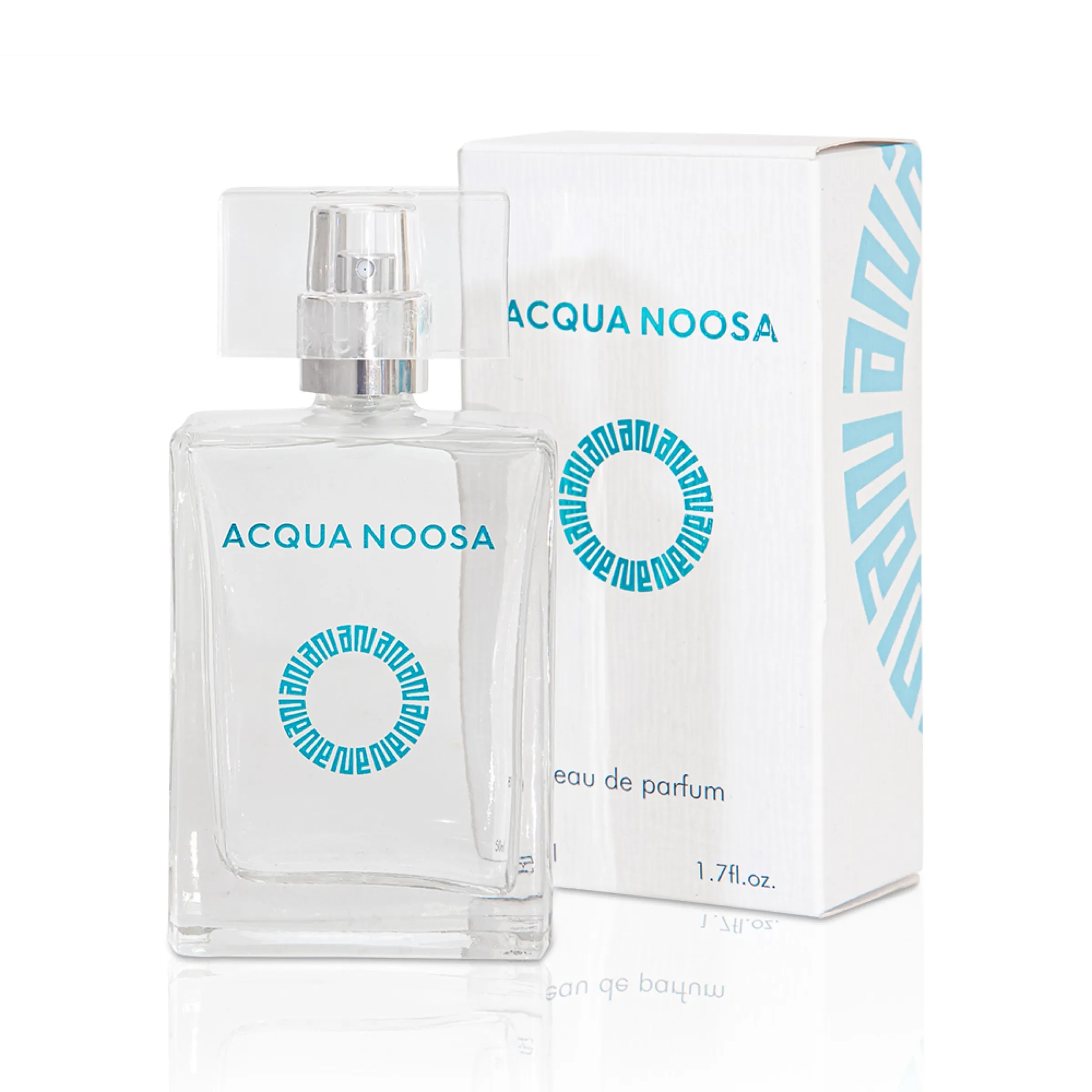 The 50ml eau de parfum bottle beside its printed white box